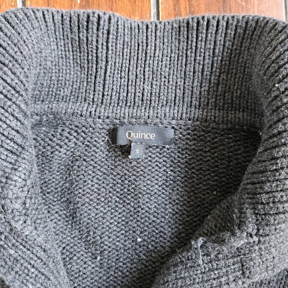 Quince 100% Organic Cropped Cotton Polo Sweater Charcoal/Offwhite Stripe Small - Picture 3 of 3